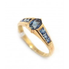 Ring Blue Sapphire 18kt Gold Yellow Natural 18 KT Vintage Gem Stone Women D173